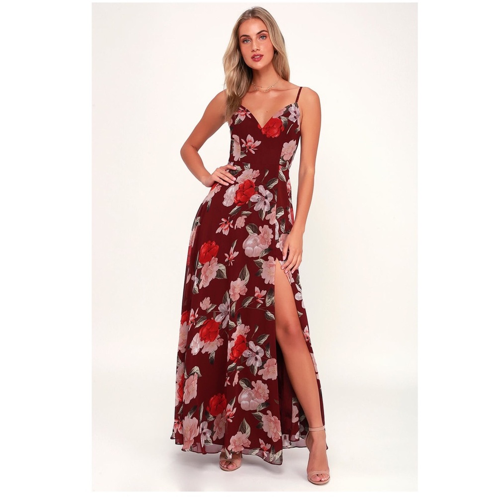 NWT Burgundy Floral Print Maxi Dress